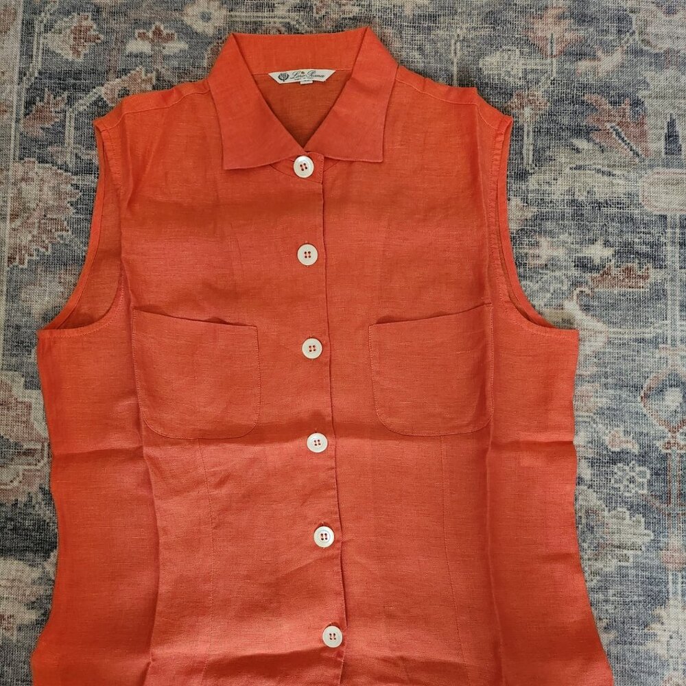 Loro Piana Sleeveless Button-Down Linen Shirt Size 46